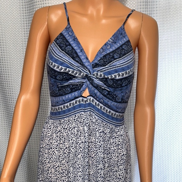 Blue and White Patterned Maxi Dress - Picture 1 of 6